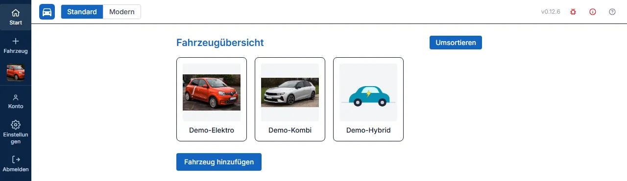 Fahrzeugübersicht mit mehreren Fahrzeugen
