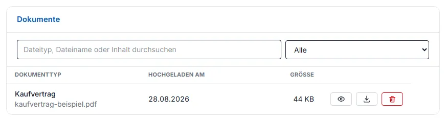 Hochladen-Formular für ein neues Fahrzeugdokument