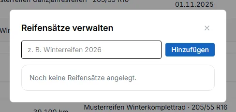 Dialog ‘Reifensätze verwalten’