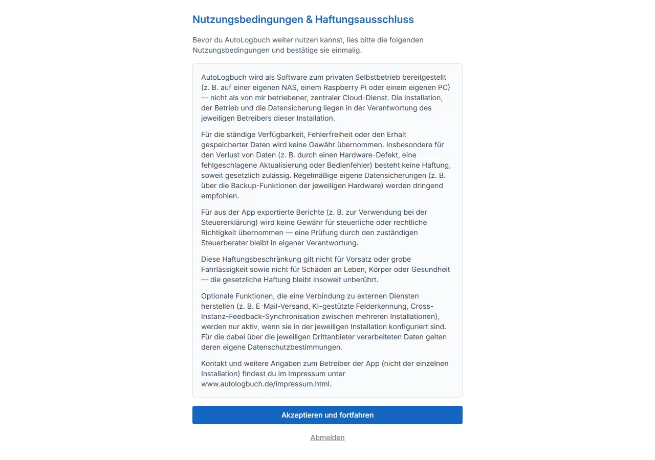 Sperrseite mit Nutzungsbedingungen-Text und Akzeptieren-Button